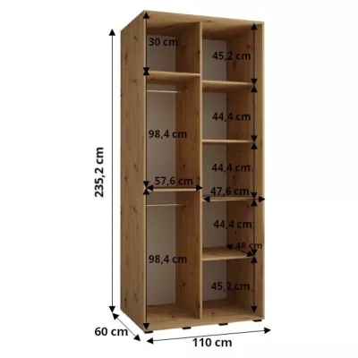 ASIRI 1 gardróbszekrény - 110/60 cm, fekete / ezüst