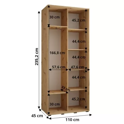 ASIRI 1 gardróbszekrény - 110/45 cm, fehér / fekete