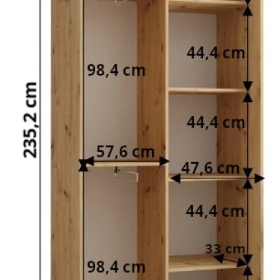 ASIRI 1 gardróbszekrény - 110/45 cm, fehér / artisan tölgy / fekete