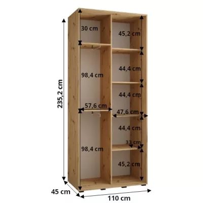 ASIRI 1 gardróbszekrény - 110/45 cm, fehér / artisan tölgy / fekete