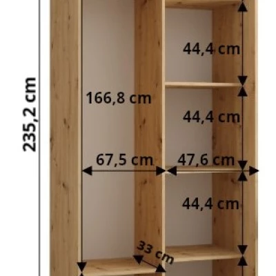 ASIRI 1 gardróbszekrény - 120/45 cm, fekete / artisan tölgy / fekete