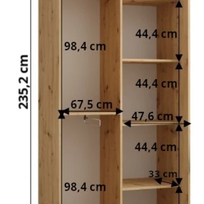 ASIRI 1 gardróbszekrény - 120/45 cm, fekete / artisan tölgy / fekete