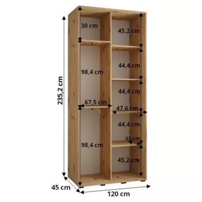 ASIRI 1 gardróbszekrény - 120/45 cm, fekete / artisan tölgy / fekete