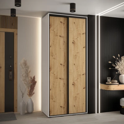ASIRI 1 gardróbszekrény - 120/60 cm, fehér artisan tölgy / fekete