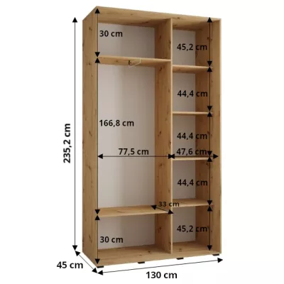 ASIRI 1 gardróbszekrény - 130/45 cm, fekete / artisan tölgy / ezüst