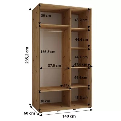 ASIRI 13 gardróbszekrény - 140/60 cm, fekete / fekete