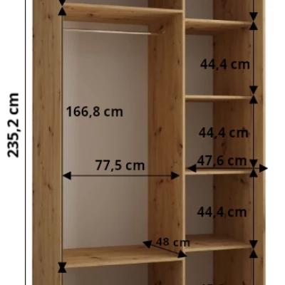 ASIRI 13 gardróbszekrény - 130/60 cm, fekete / fehér / ezüst