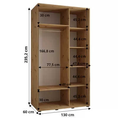 ASIRI 13 gardróbszekrény - 130/60 cm, fekete / fehér / ezüst