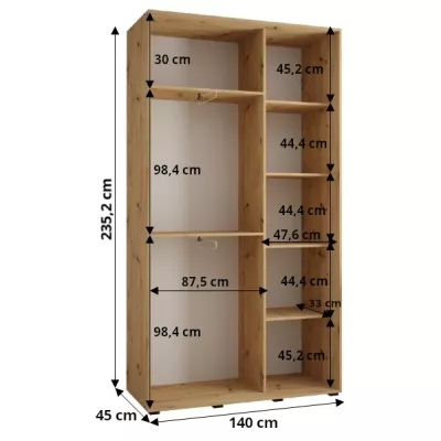 ASIRI 1 gardróbszekrény - 140/45 cm, fehér / fekete / fekete