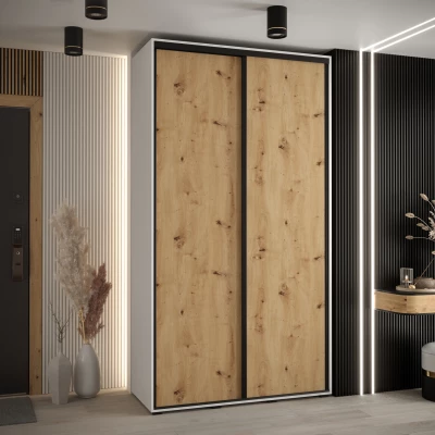 ASIRI 1 gardróbszekrény - 140/60 cm, fehér artisan tölgy / fekete