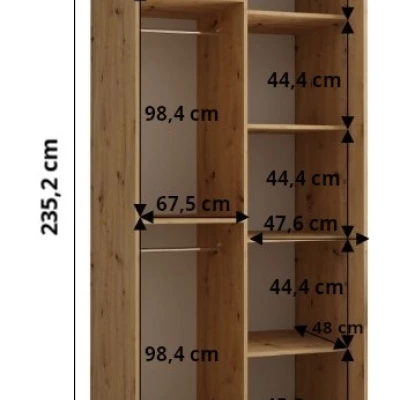 ASIRI 13 gardróbszekrény - 120/60 cm, fekete / artisan tölgy / fekete