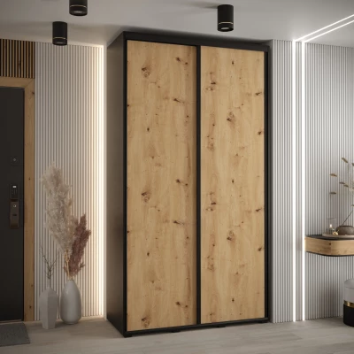 ASIRI 1 gardróbszekrény - 140/60 cm, fekete / artisan tölgy / fekete