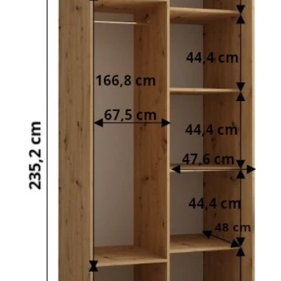 ASIRI 13 gardróbszekrény - 120/60 cm, fehér / fekete / fekete