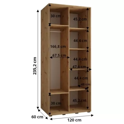 ASIRI 13 gardróbszekrény - 120/60 cm, fehér / fekete / fekete