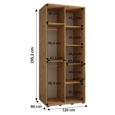 ASIRI 13 gardróbszekrény - 120/60 cm, fehér artisan tölgy / fekete