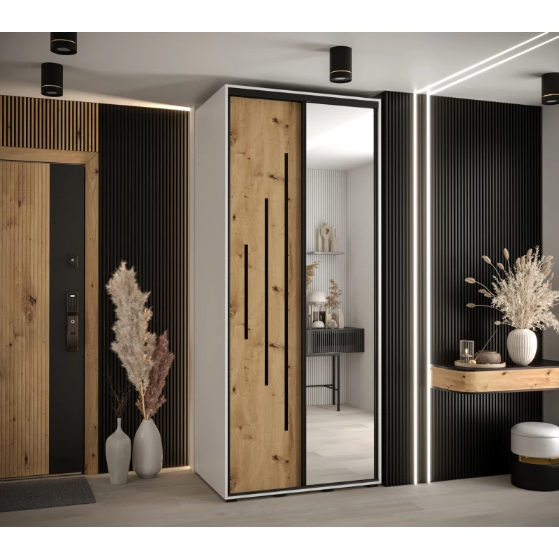 ASIRI 13 gardróbszekrény - 120/60 cm, fehér artisan tölgy / fekete