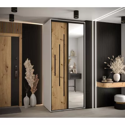 ASIRI 13 gardróbszekrény - 120/60 cm, fehér artisan tölgy / fekete