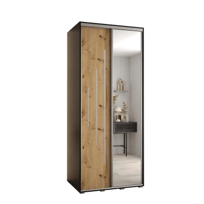 ASIRI 13 gardróbszekrény - 110/60 cm, fekete / artisan tölgy / ezüst