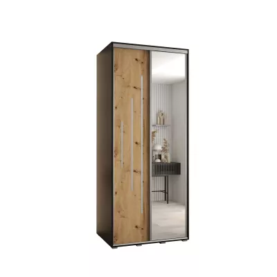 ASIRI 13 gardróbszekrény - 110/60 cm, fekete / artisan tölgy / ezüst