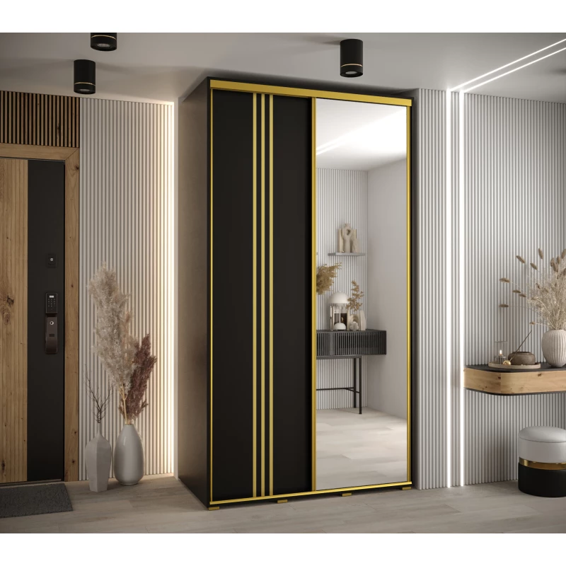 ASIRI 7 gardróbszekrény - 140/60 cm, fekete / arany