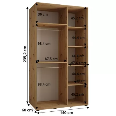 ASIRI 7 gardróbszekrény - 140/60 cm, fekete / artisan tölgy / fekete