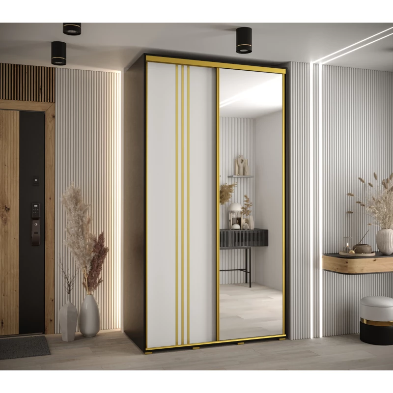 ASIRI 7 gardróbszekrény - 130/60 cm, fekete / fehér / arany