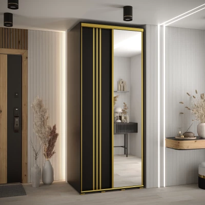 ASIRI 7 gardróbszekrény - 120/60 cm, fekete / arany