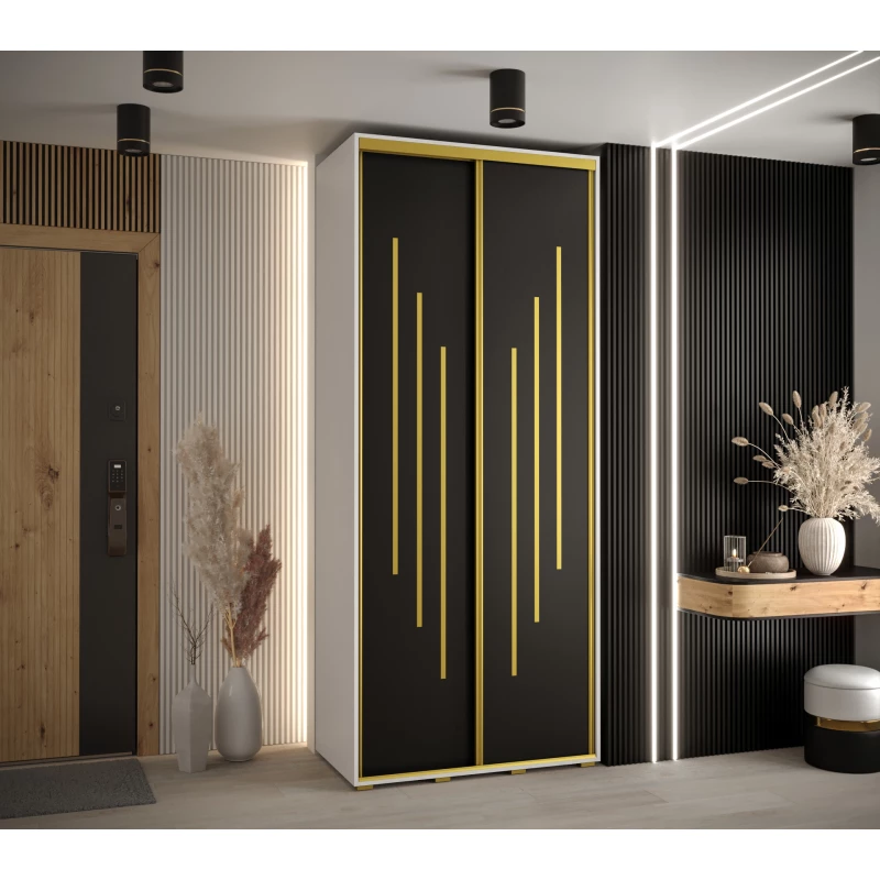 ASIRI 8 gardróbszekrény - 100/60 cm, fehér / fekete / arany