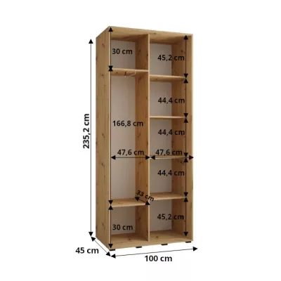 ASIRI 8 gardróbszekrény - 100/45 cm, fekete / fehér / arany