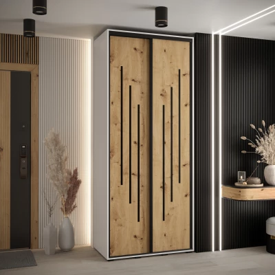 ASIRI 8 gardróbszekrény - 110/60 cm, fehér artisan tölgy / fekete