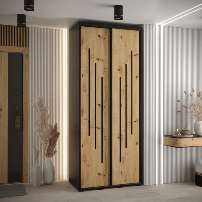 ASIRI 8 gardróbszekrény - 120/60 cm, fekete / artisan tölgy / fekete
