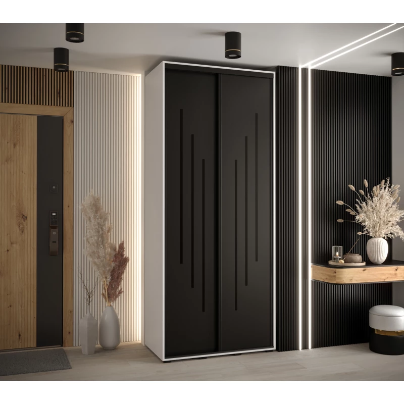 ASIRI 8 gardróbszekrény - 120/60 cm, fehér / fekete / fekete