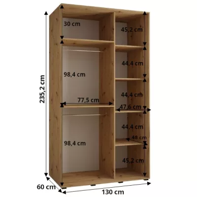 ASIRI 8 gardróbszekrény - 130/60 cm, artisan tölgy / fehér / ezüst