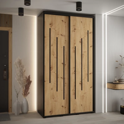 ASIRI 8 gardróbszekrény - 130/60 cm, fekete / artisan tölgy / fekete