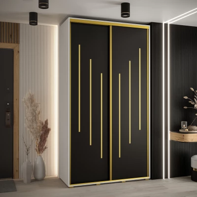 ASIRI 8 gardróbszekrény - 130/60 cm, fehér / fekete / arany