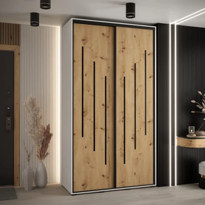 ASIRI 8 gardróbszekrény - 130/60 cm, fehér artisan tölgy / fekete