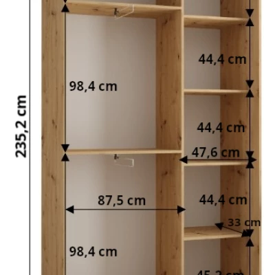 ASIRI 8 gardróbszekrény - 140/45 cm, fekete / artisan tölgy / fekete