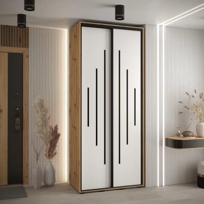 ASIRI 12 gardróbszekrény - 120/60 cm, artisan tölgy / fehér / fekete