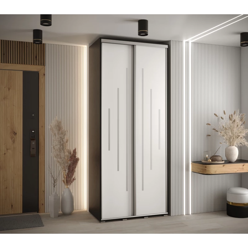 ASIRI 12 gardróbszekrény - 120/60 cm, fekete / fehér / ezüst