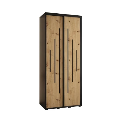ASIRI 12 gardróbszekrény - 100/60 cm, fekete / artisan tölgy / fekete