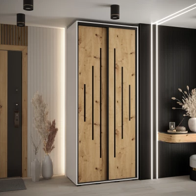 ASIRI 12 gardróbszekrény - 100/60 cm, fehér artisan tölgy / fekete