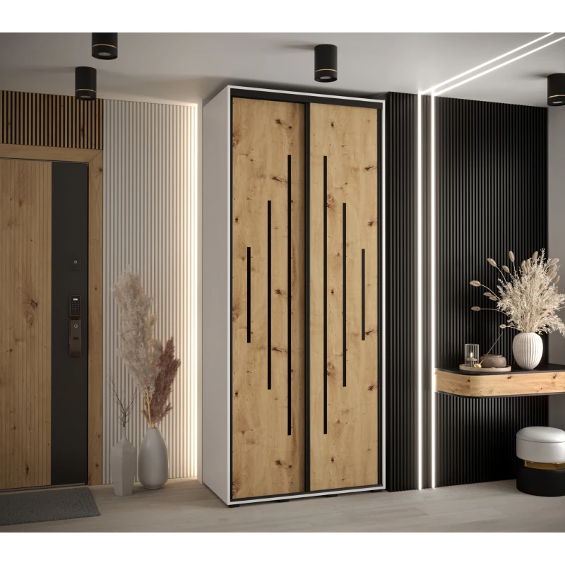 ASIRI 12 gardróbszekrény - 100/60 cm, fehér artisan tölgy / fekete