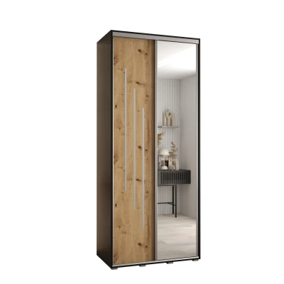 ASIRI 9 gardróbszekrény - 100/60 cm, fekete / artisan tölgy / ezüst