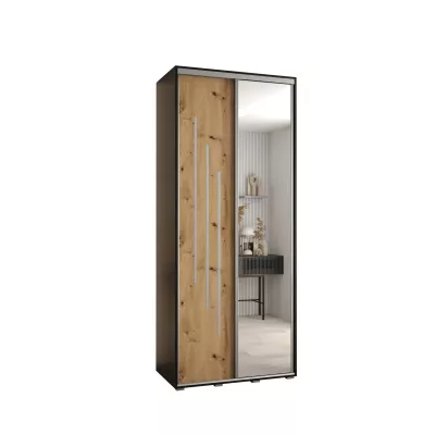 ASIRI 9 gardróbszekrény - 100/60 cm, fekete / artisan tölgy / ezüst