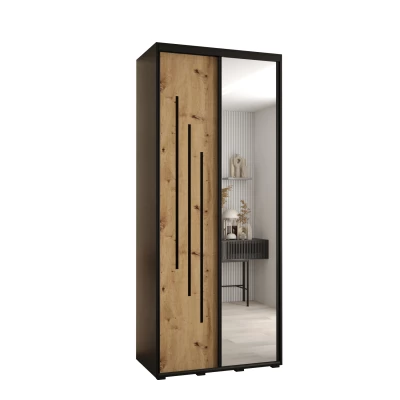 ASIRI 9 gardróbszekrény - 110/60 cm, fekete / artisan tölgy / fekete