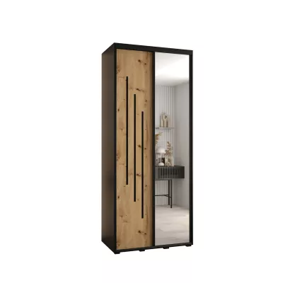 ASIRI 9 gardróbszekrény - 110/60 cm, fekete / artisan tölgy / fekete