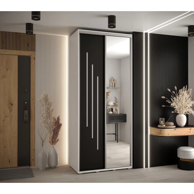 ASIRI 9 gardróbszekrény - 120/60 cm, fehér / fekete / ezüst