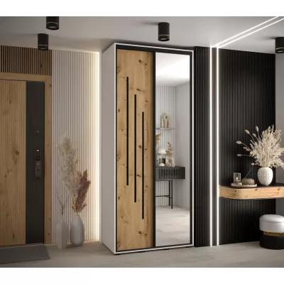 ASIRI 9 gardróbszekrény - 120/60 cm, fehér artisan tölgy / fekete