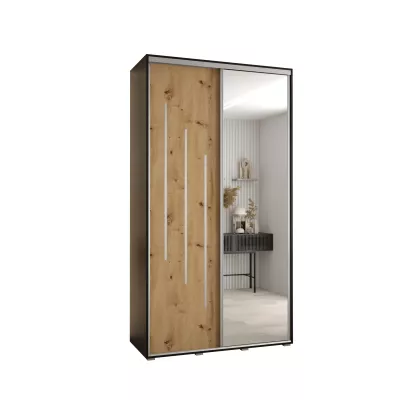 ASIRI 9 gardróbszekrény - 140/60 cm, fekete / artisan tölgy / ezüst