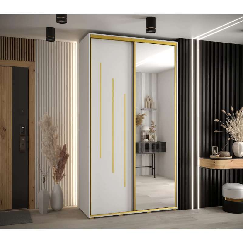 ASIRI 9 gardróbszekrény - 140/60 cm, fehér / arany
